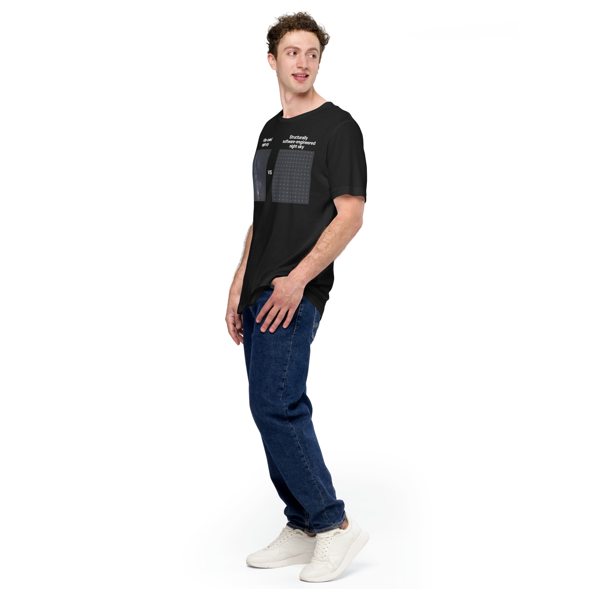 Vibe-coded night sky VS structurally software-engineered night sky short-sleeve unisex t-shirt